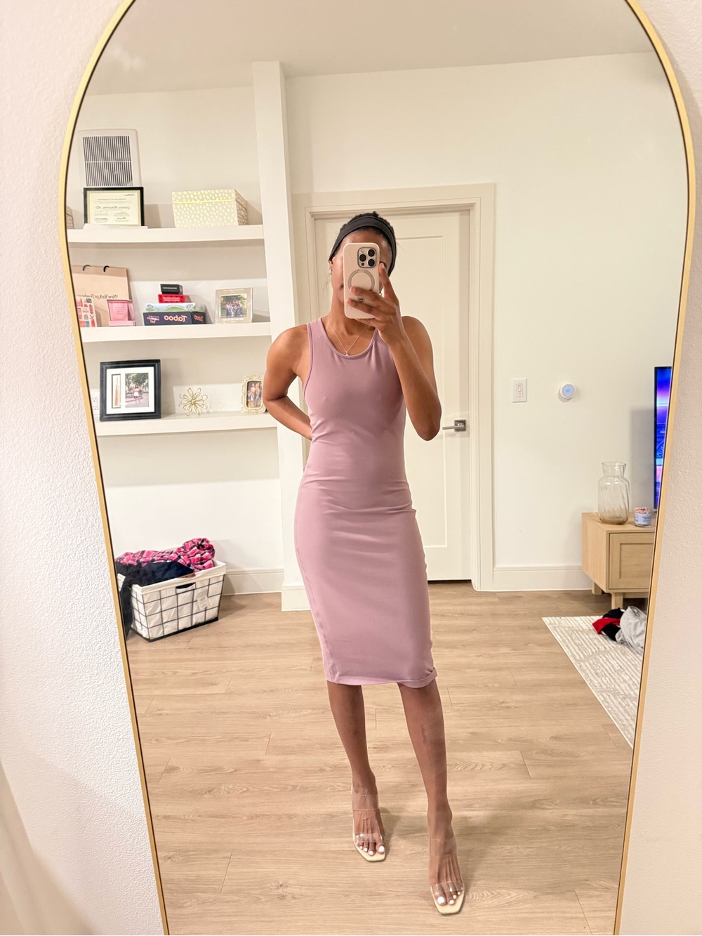 Aritzia Babaton Dusty Mauve Sleeveless Midi Bodycon Dress